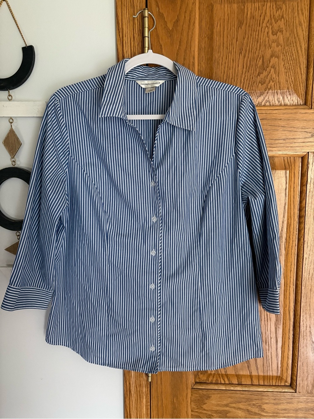 Christopher & Banks Blue and White Striped Button-Down Dress Shirt